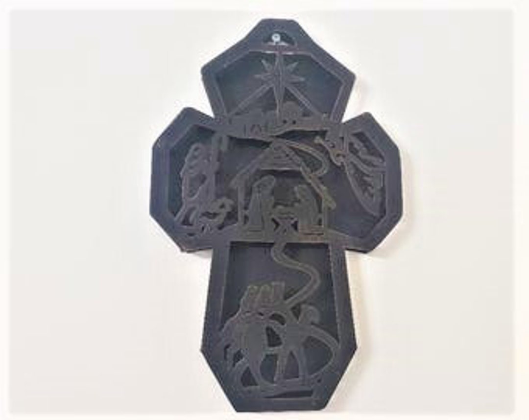 Black Wall Cross Nativity Wall Cross Black Metal Nativity Etsy