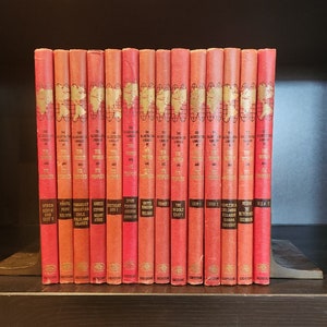 Vintage The Illustrated Encyclopedia of The World and Its Peoples, 14 Hardcover Volumes, Library Staging, Red and Black Book Home Decor