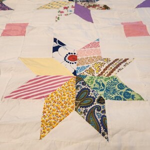 Vintage Handmade LeMoyne 8-Point Star Quilt Top, Cutter Quilt, Quilt Topper, Quilt Starter, Scrappy Patchwork Cotton Sewing Fabric