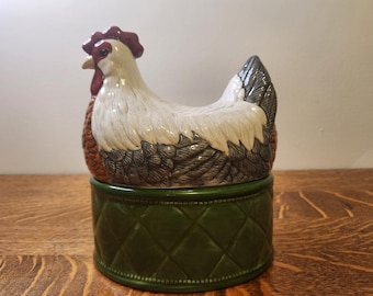 Nesting Chicken Covered Ceramic Dish Michel & Company, Hen on Nest Country Farmhouse Basket, Mottled Glaze Chicken Covered Dish, Ceramic Hen