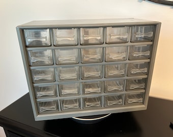 Vintage Tool Box, Plastic Storage Case w/Bolts, Screws, Hardware, Carpenter Hardware Storage Cabinet, Garage Storage, Huge Lot of Fasteners