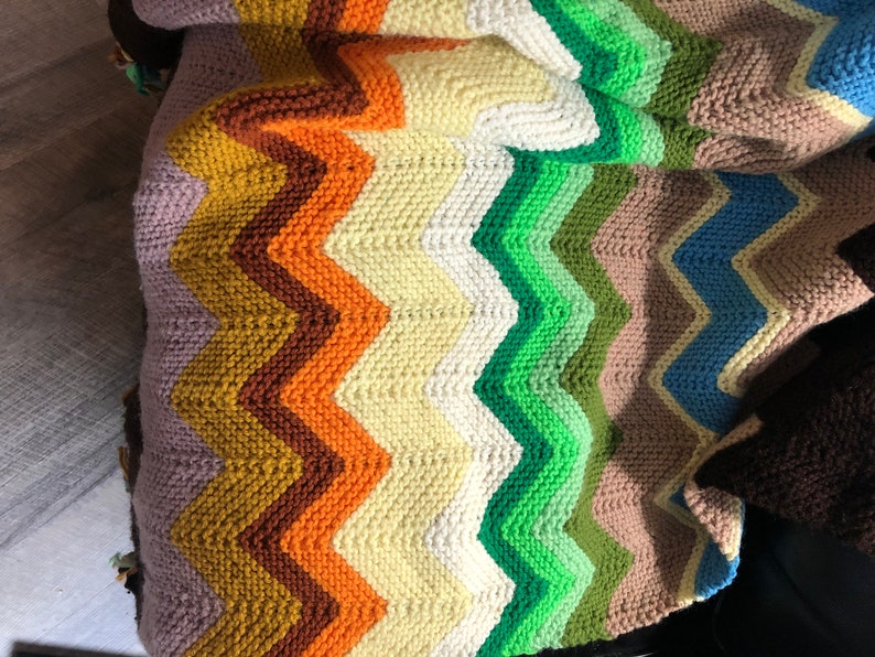 Vintage Hand Knitted Afghan Vintage Textile Art Mid Century Etsy