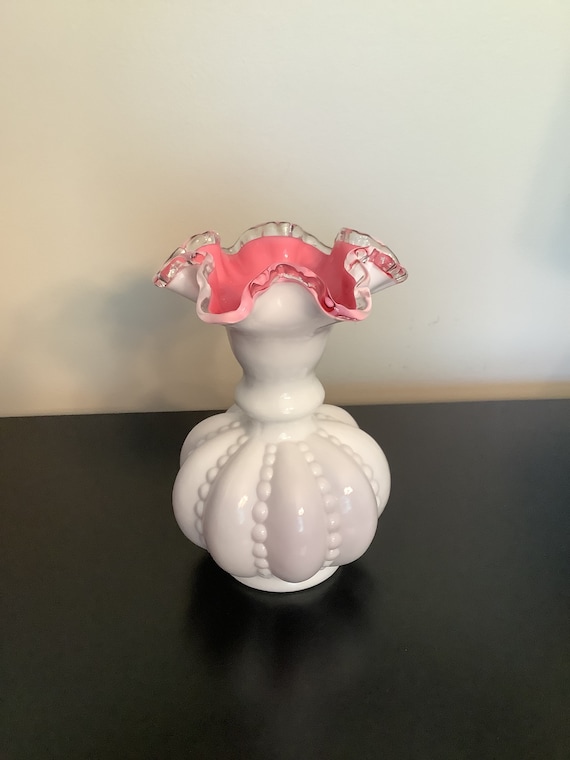 Fenton ローズクレスト メロンシェイプ ヴィンテージフラワーベース 大きめ Fenton ローズクレスト メロンシェイプ ヴィンテージフラワー