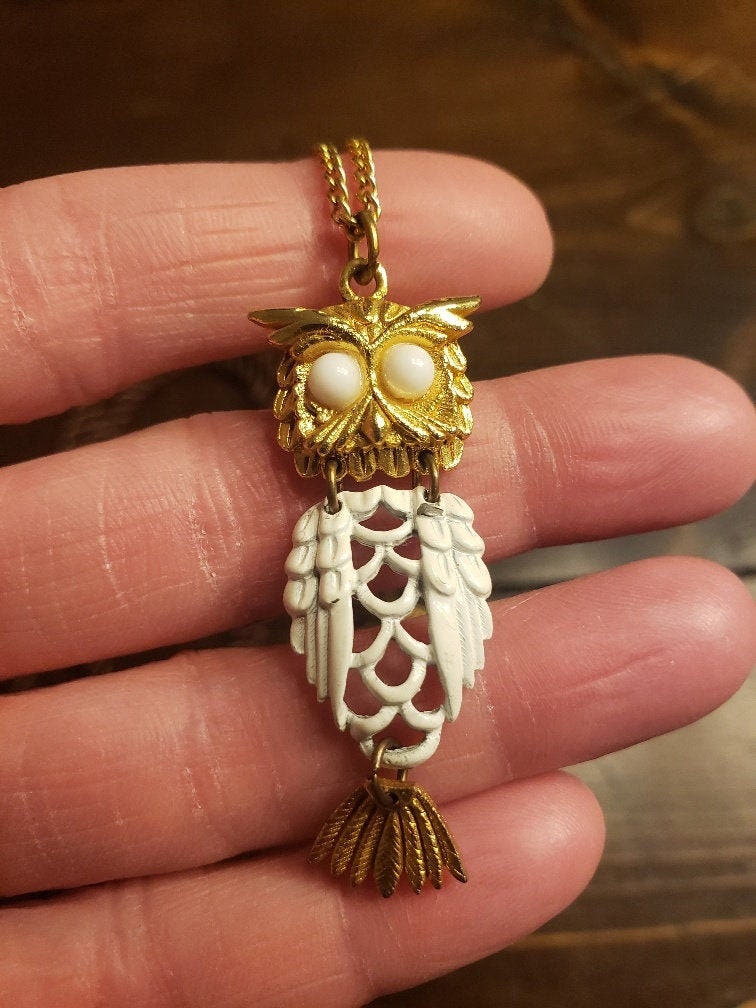 Vintage Owl Necklaces/Owl Jewelry/Owl Jewelry/Unique Owl Necklaces/Feathered Owl Jewelry/Jewelry Gif