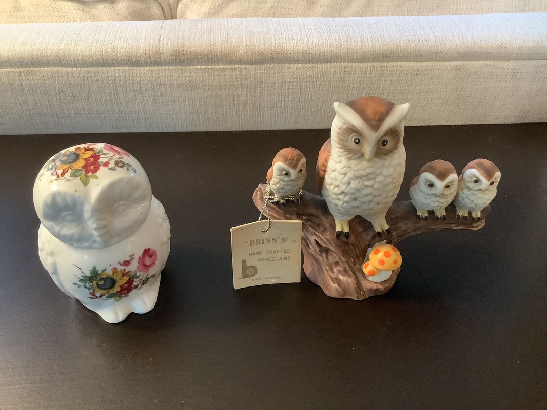 Vintage Owl Figurines, Brinn's Collectibles, Bone China Owl Treasure