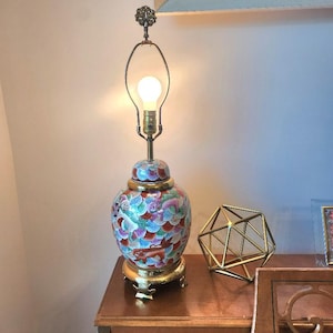 Vintage Foo Dog Porcelain Lamp, Asian Lamp, MCM Foo Dog Vintage Lamp w/Brass Base Made in India, Asian Ginger Jar Table Lamp, Movie Lighting