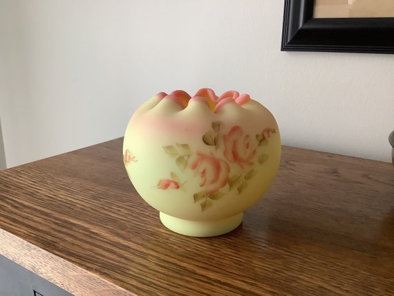 FENTON Burmese Rose Bowl Hand Painted and Signed