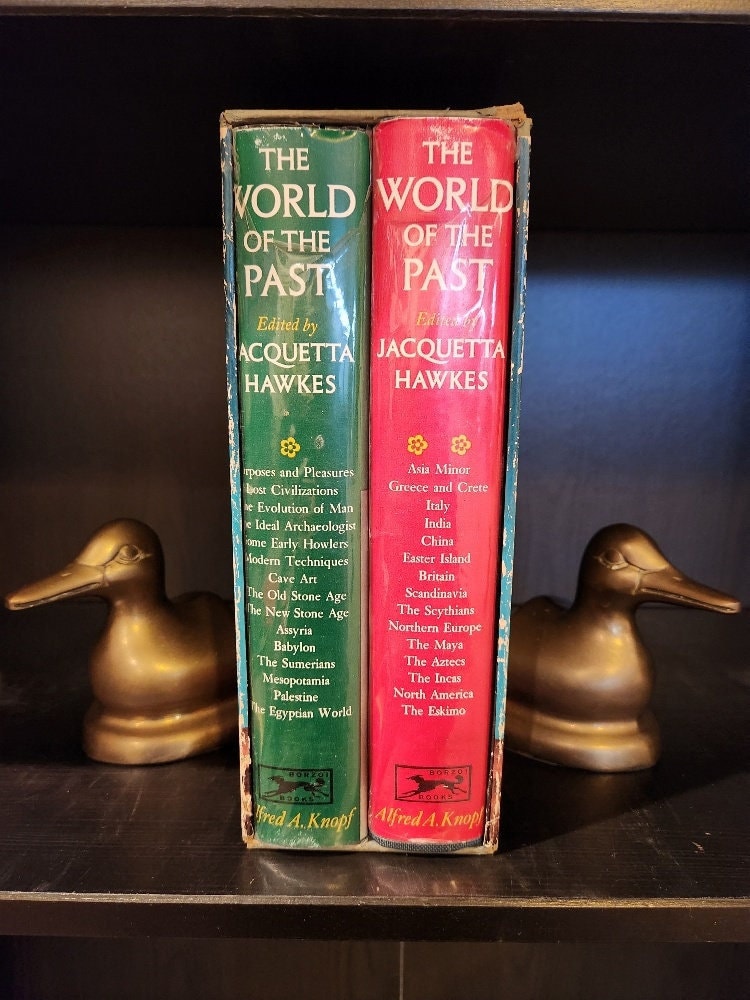 The World of the Past 1963 Hardcover 2 Volume Book Set w/Slipcase by Jacquetta Hawkes, Worldwide History Set of Archaeology, Library Staging