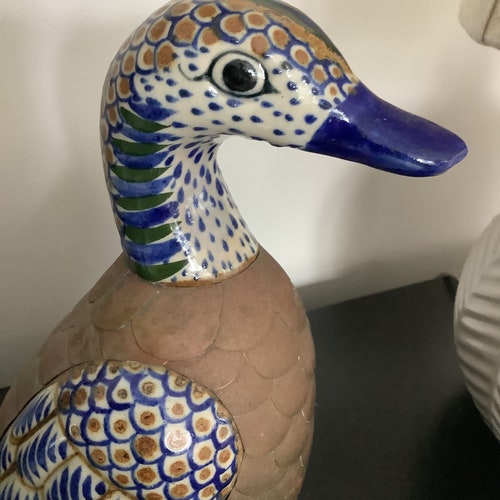 Vintage Mexican Art Brass and Ceramic Duck Figure/ Hand Painted Mallard Duck- Made in Mexico/ Duck Decor/Vintage Home Decor/ orders Home And Living