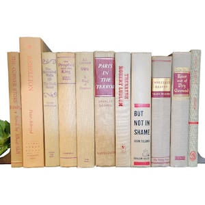 Decorative Books, Neutral Books, Beige, Cream, Tan, Books by Color Bundle, Decorative Neutral Book Bundle Red & Gold Lettering, Home Staging