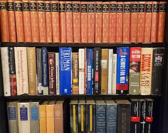 Vintage History Books, Curated Library Decor, Designer Book Staging, Vintage Book Staging, Movie Props, Build a Library, Shelf of Books