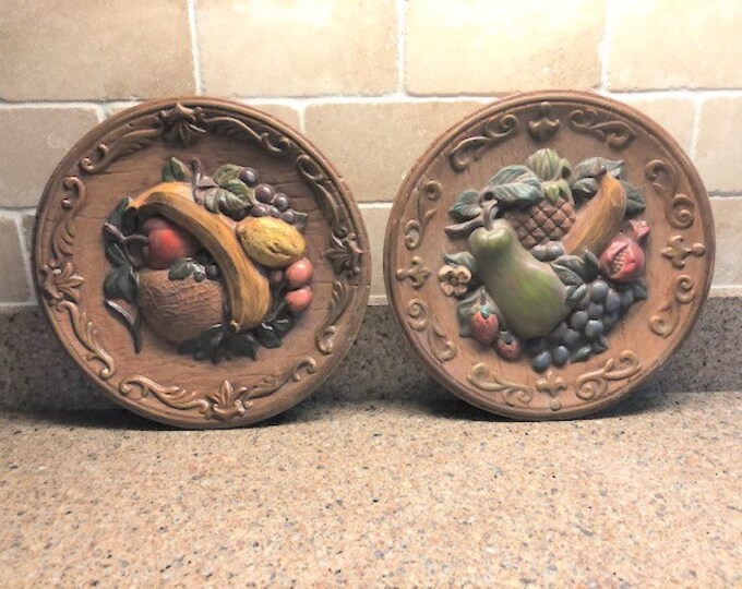 Vintage Ceramic Raised Decorative Fruit Wall Hanging Plaques Etsy