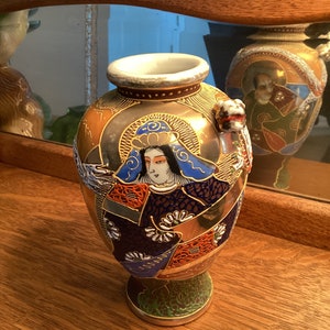 Vintage Japanese Moriage Dragon Vase, Angry Men Gilded Dragon Vase, Art and Collectibles, Gold Gilded Moriage Vase, Porcelain and Pottery
