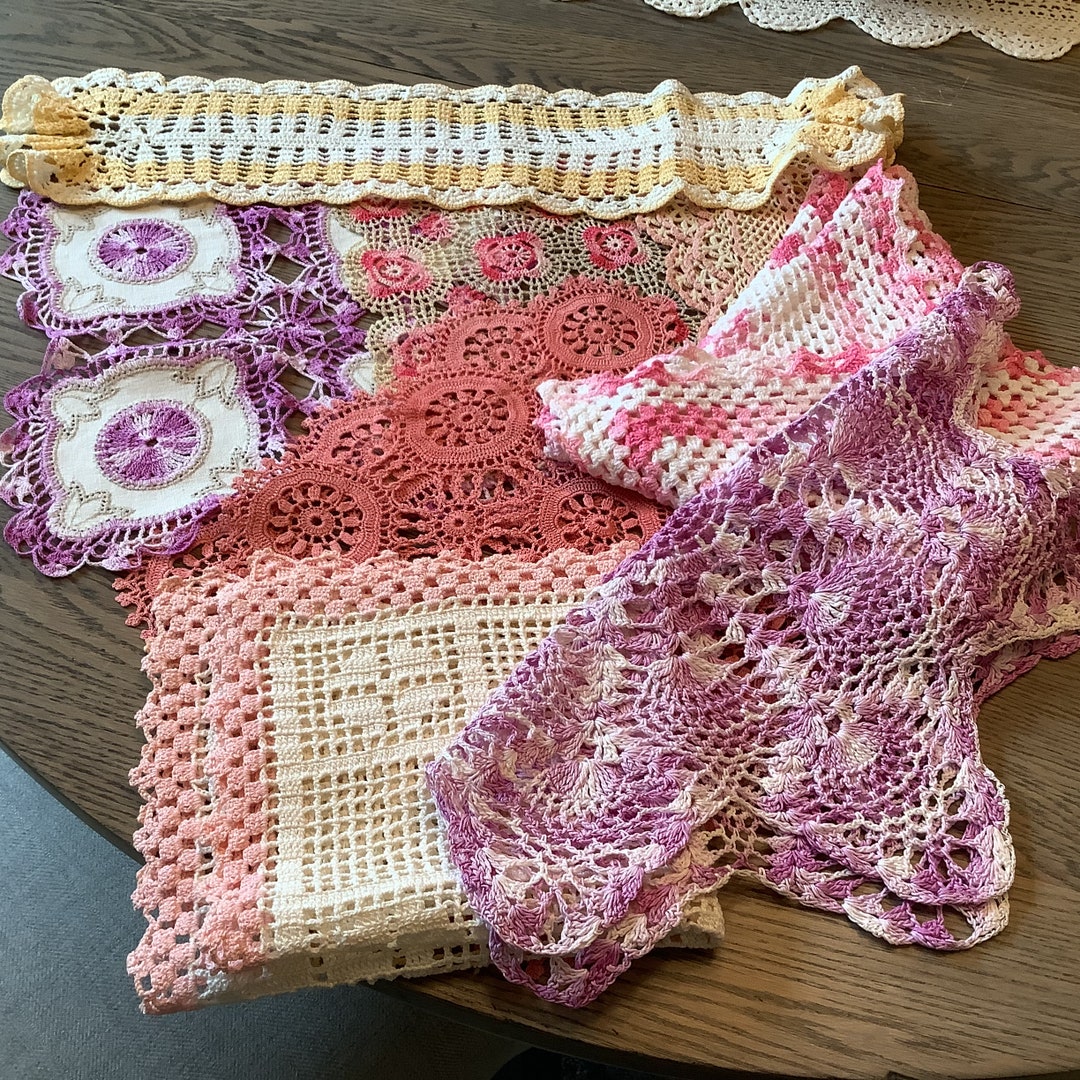 Vintage Doilies, Bundle of Crocheted Doilies 9, Handmade Colorful