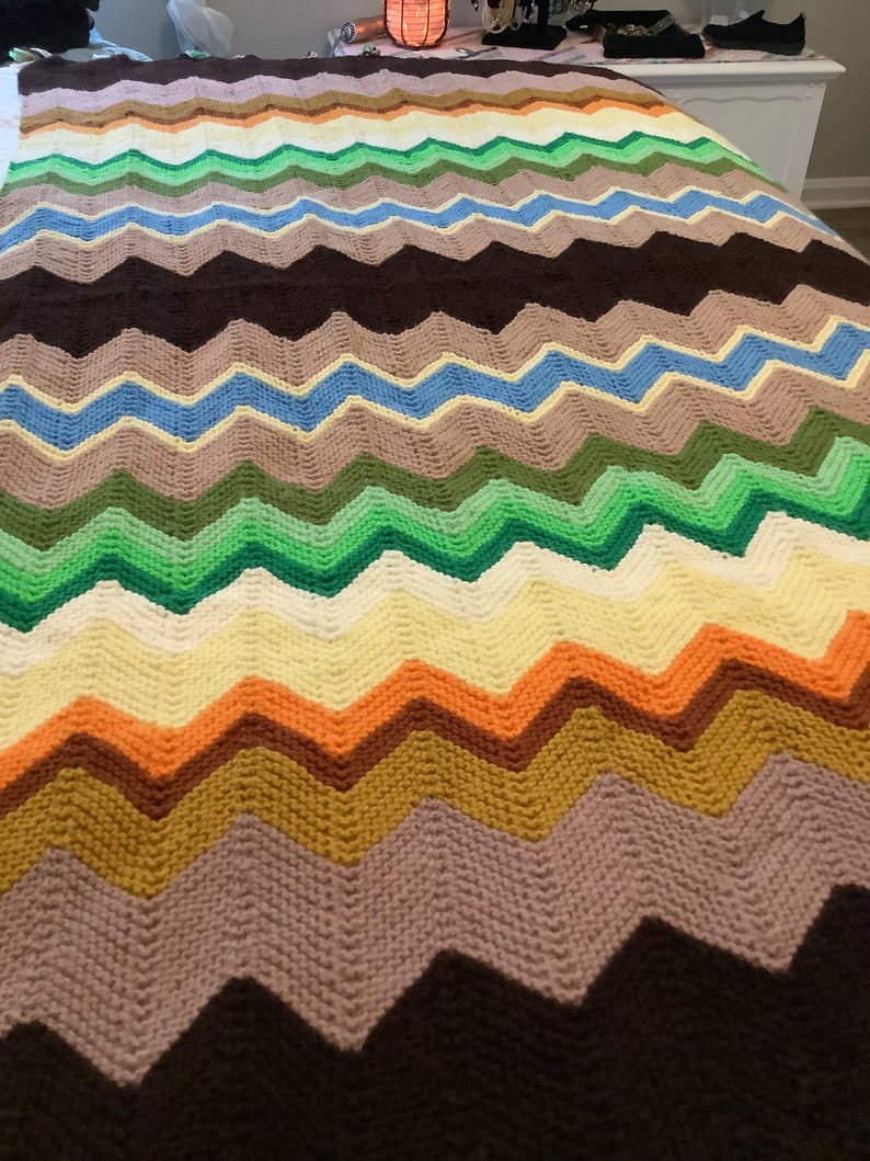 Vintage Hand Knitted Afghan Vintage Textile Art Mid Century Etsy