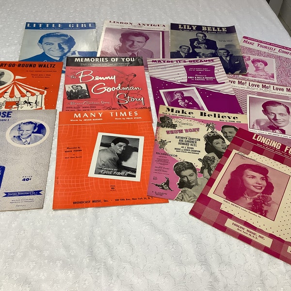 Vintage Old Sheet Music, Lot of 12 From 40’s and 50’s, Musical Scores, Piano Music, Broadway Hits, Very Good Condition, Songs of the Past