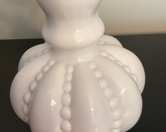 Vintage FENTON Beaded Melon Vase, Pink Encased Overlay