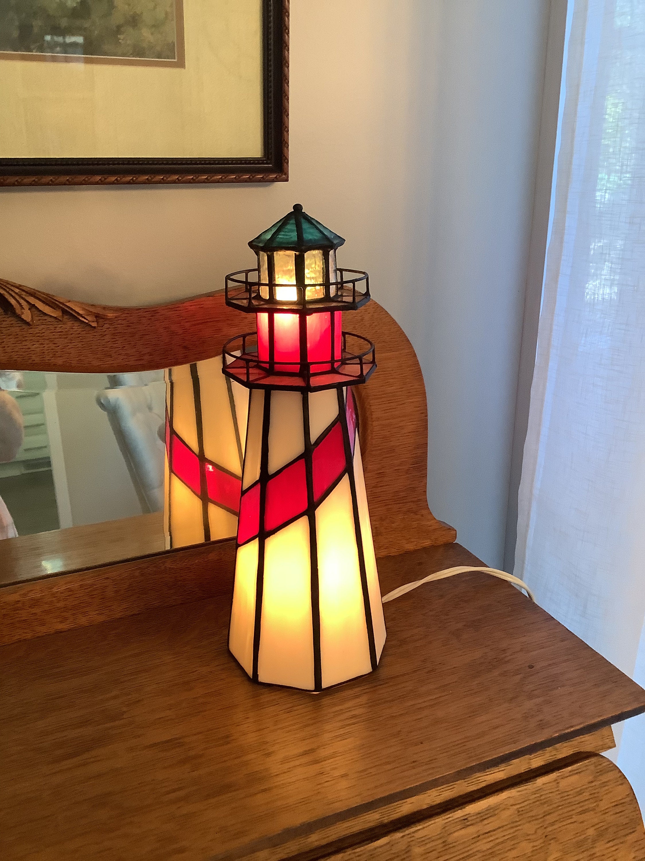 Stained glass lighthouse night light outlet