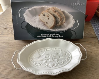 Vintage, Bless This Home Bread Tray, Godinger Porcelain Bread Tray, New in Box BLESS THIS HOME Serving Tray, Kitchen & Dining Religious Tray
