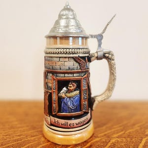 Large German Stein w/ Pewter Lid, German Marked & Numbered Stein, Vintage Barware Stein, Collectible German Stein, Lidded German Beer Stein