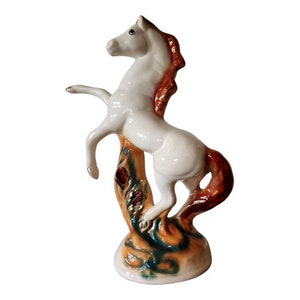 Vintage Horse, Large Rearing Porcelain Horse w/Colorful & Gold Tones, Horse Statue, Horse Standing on Back Legs Figurine, Horse Collectible