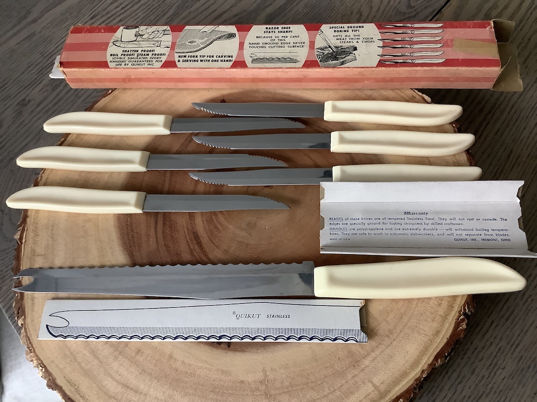 Vintage Famous Quikut Stainless Knife Set, Carve and Serve Knife Set W