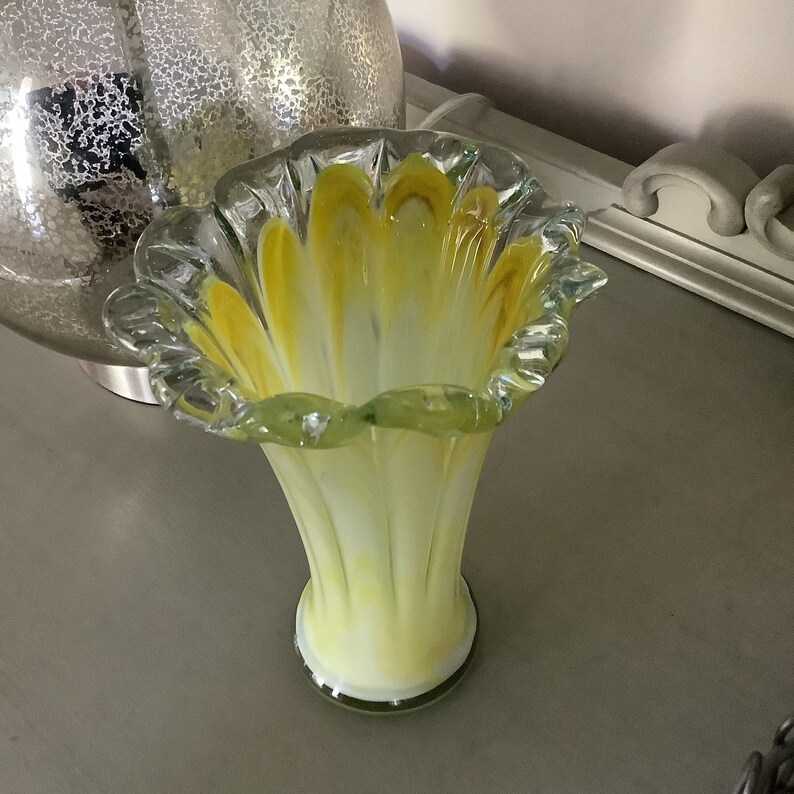 Vintage Yellow Art Glass Vase Collectible Hand Blown Art Etsy
