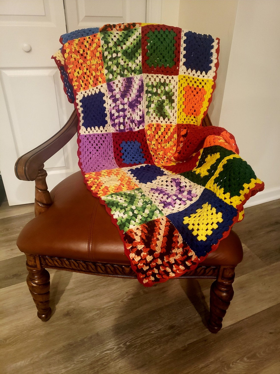 Colorful Table Runner Crocheted Squares Table Runner Retro Etsy