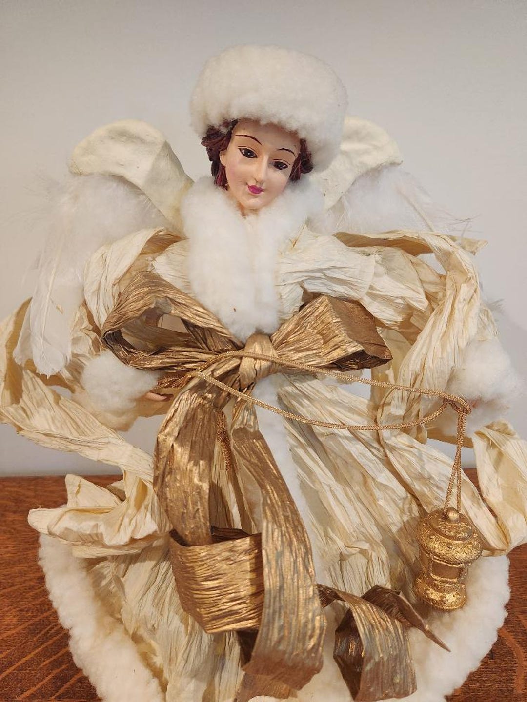 Vintage Traditions Paper Mache' Tree Topper Angel, Gold Angel Tree ...