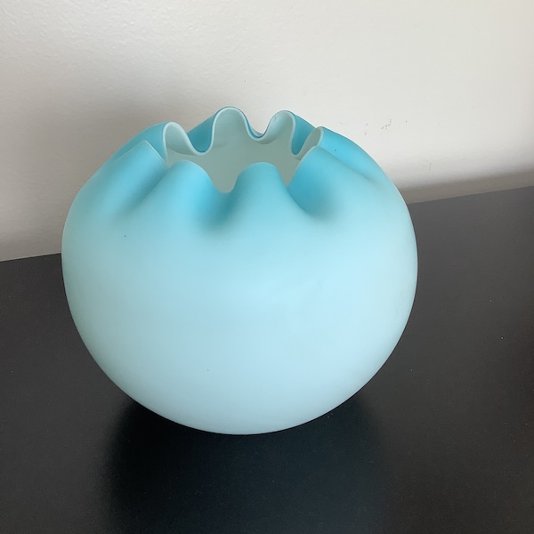 Mid Century FENTON Turquoise Satin  Rose Bowl, Pinched Ruffled Top Bowl, Fenton Collectibles, Rare Find, Collectible Glass, Mt. Washington