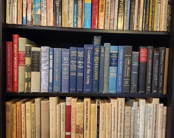 Vintage History Books, Curated Library Decor, Designer Book Staging, Vintage Book Staging, Movie Props, Build a Library, Shelf of Books