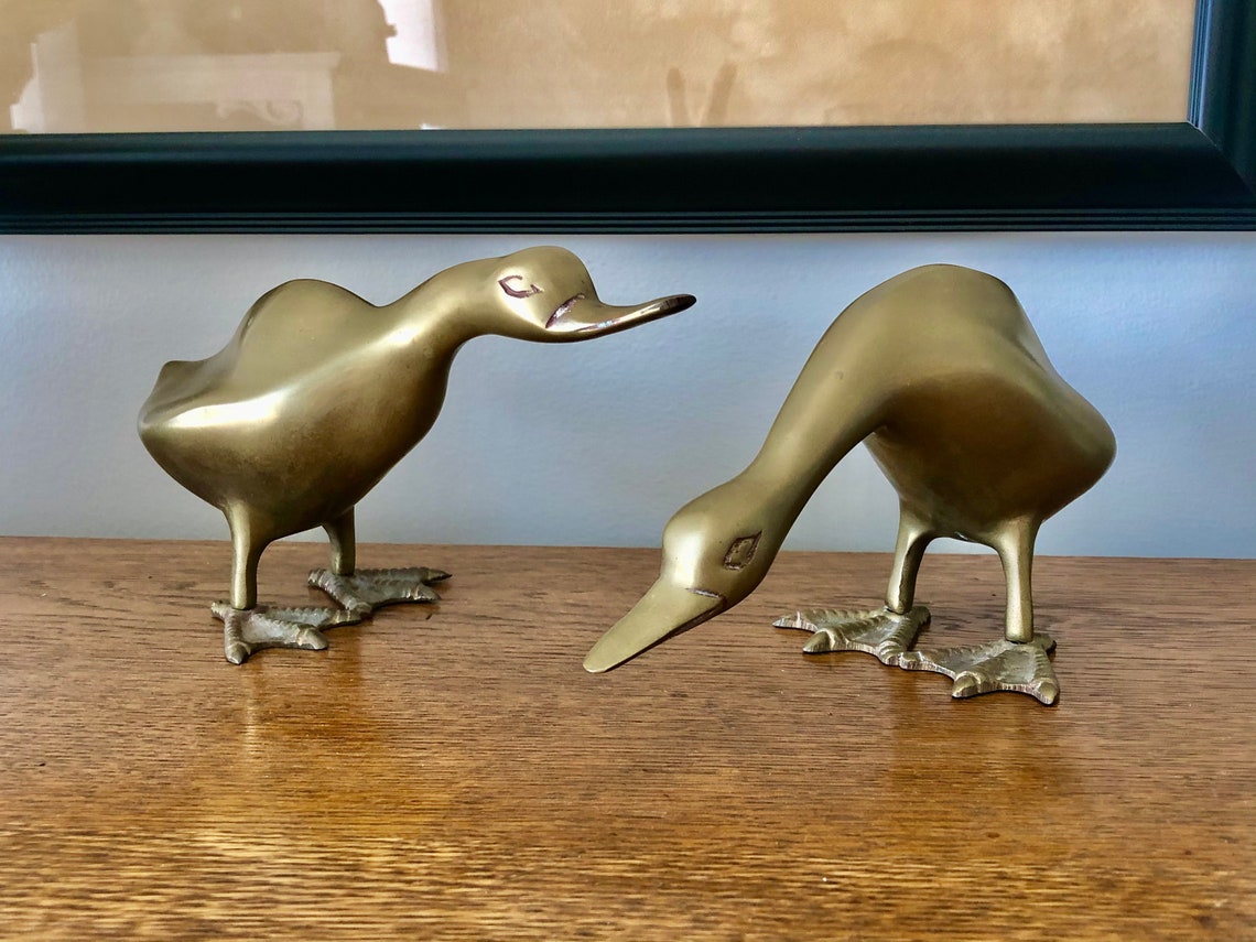 Vintage Mid Century Brass Geese Figurines/ Goose Brass Etsy