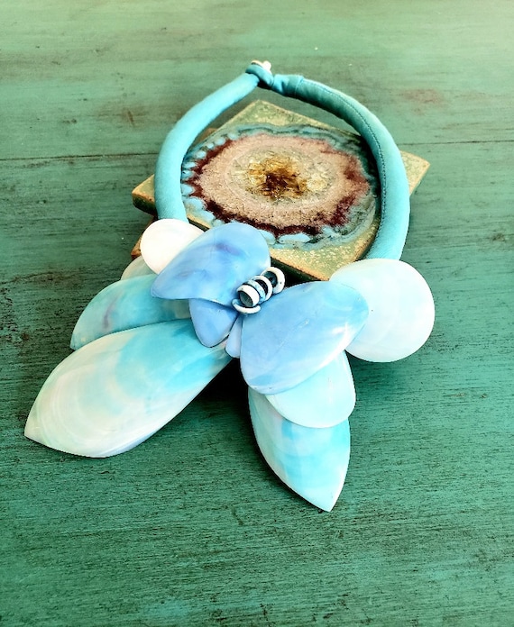 Blue Abalone Shell Necklace, Vintage Necklace, Ha… - image 5