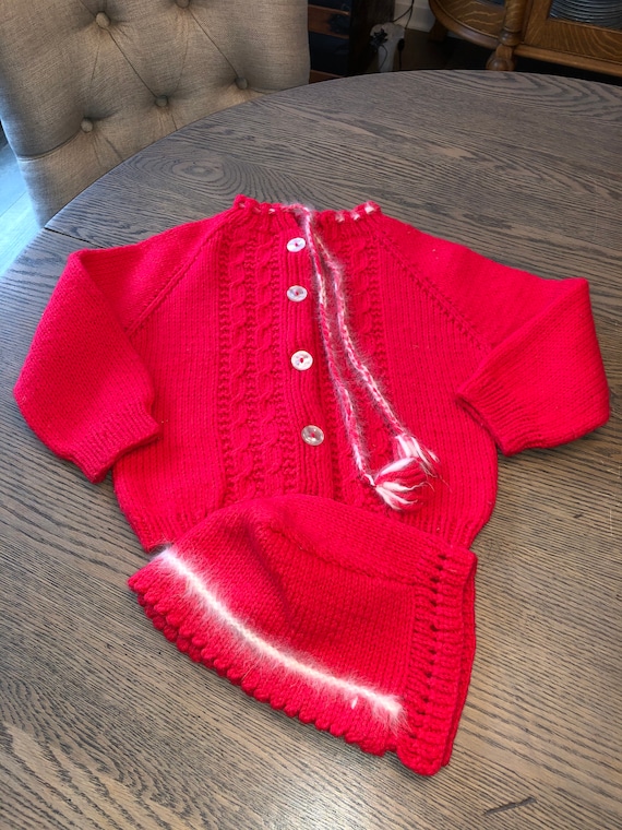 Hand-Knitted Child’s Sweater and Hat/Knitted Deep