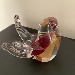 Vintage Murano Glass Bird Figurine, Collectible Art Glass Bird Sculpture, Hand Blown Glass Bird With Gold Specks, Bird Decor, Murano Glass