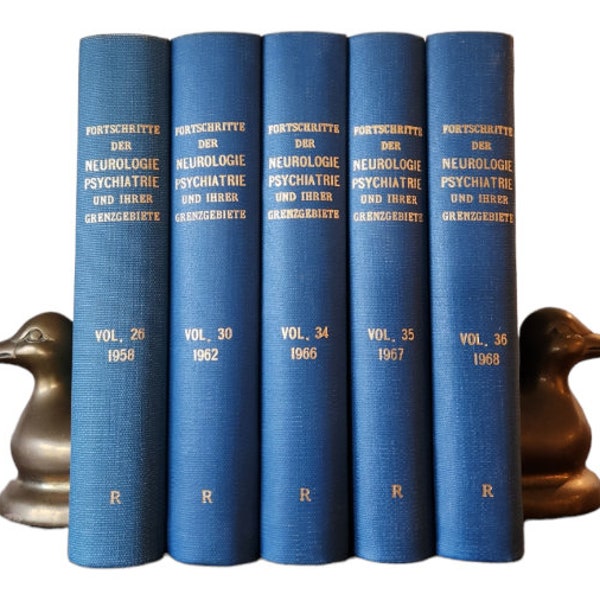 Vintage German Neurology & Psychiatry Book Set (5 Vol), Advances in Neurology, Psychiatry and its Boundaries, Decorative Blue Book Bundle