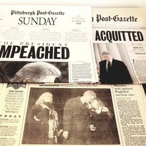 President Clinton Newspapers, Clinton Inauguration, Clinton Impeached, Clinton Acquitted, Clinton Memorabilia, 1990s Clinton Newspapers