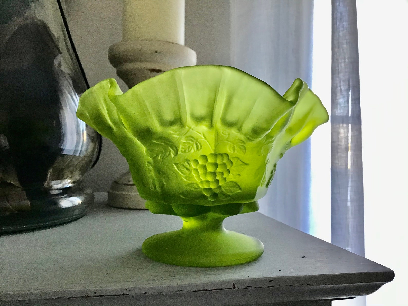 WESTMORELAND Green Satin Glass Candy Bowl Westmoreland Grape Etsy