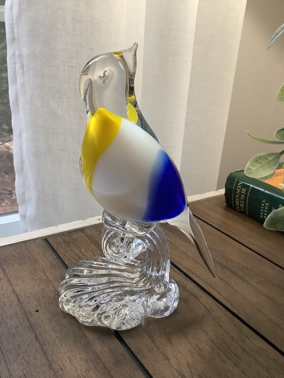Large Glass Parrot Handblown Art Glass Bird on Perch Yellow Etsy