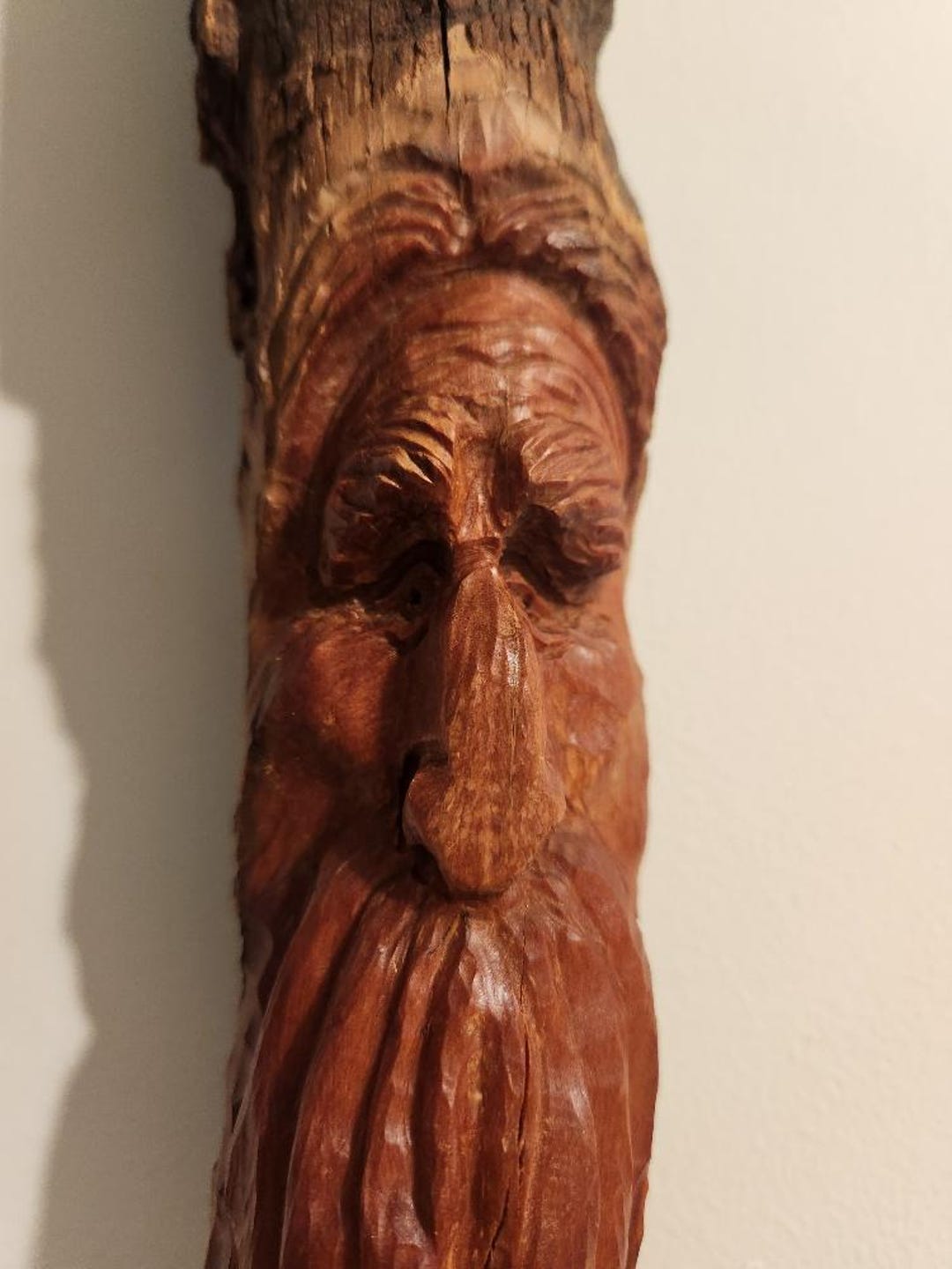 Vintage Wooden Hand-carved Face, Wooden Carving Old Man Bearded Face ...