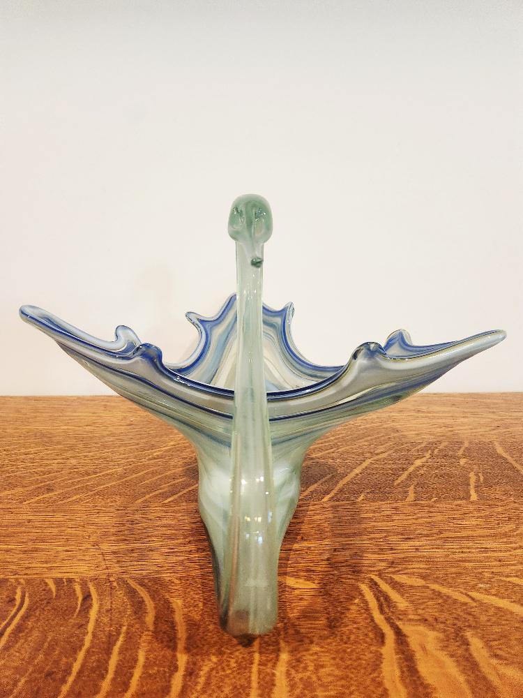 Vintage Sooner Glass Swan Centerpiece, Cobalt Blue Swirl Sooner
