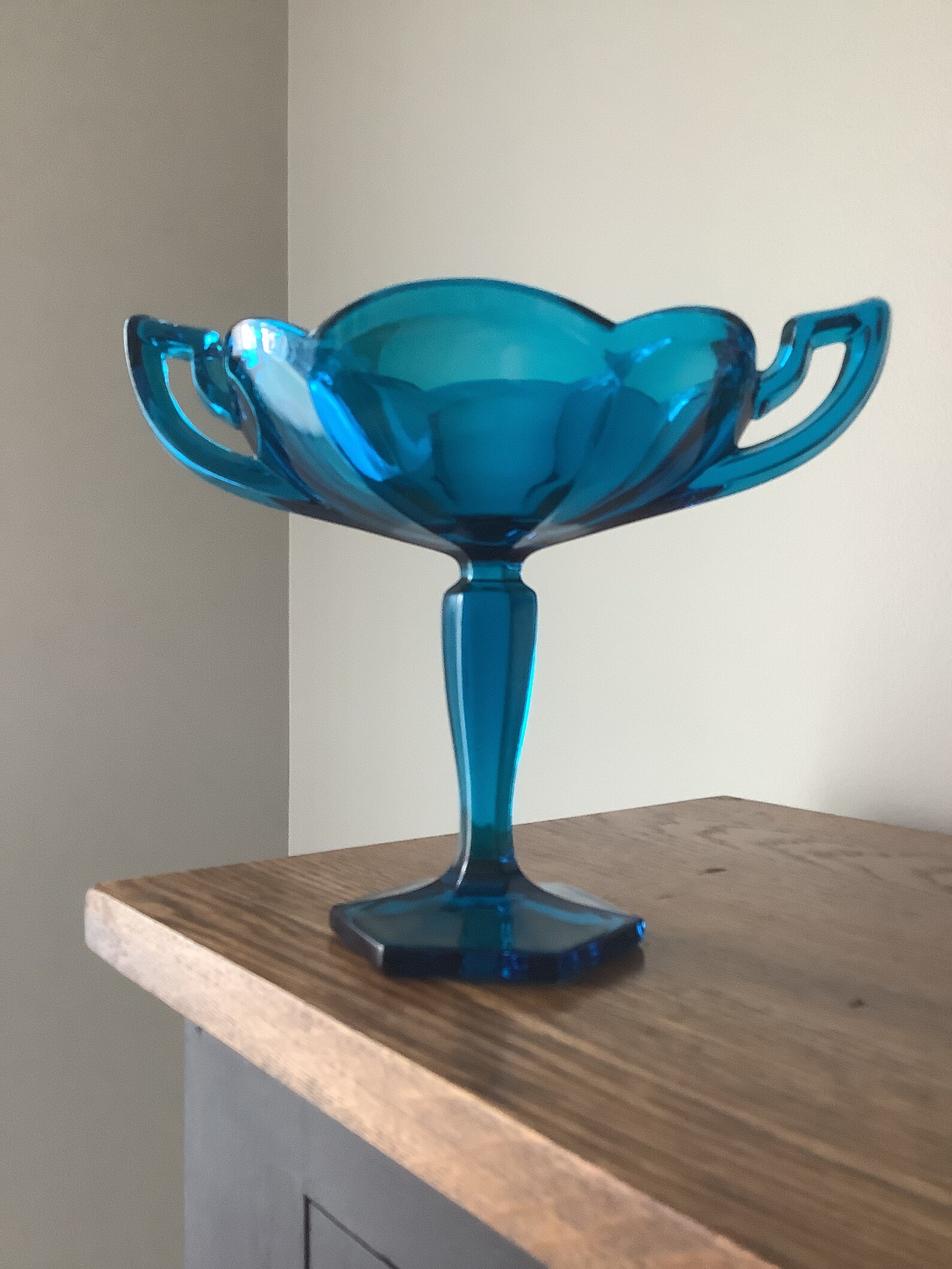Blue Westmoreland Pedestal Bowl Belgium Blue Art Deco Etsy