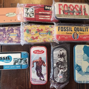 Vintage Empty Fossil Metal Watch Boxes, Fossil Metal Empty Tins, Fossil Watch Boxes Collector’s Tins, Retro 90’s Tins, Fossil Jewelry Tins