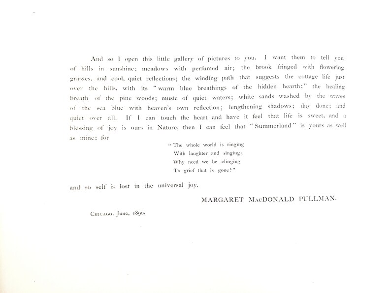May include: A page from a book with a text excerpt about nature and the beauty of the world. The text is written in a traditional font and includes the quote "The whole world is ringing with laughter and singing: Why need we be clinging to grief that is gone?" The page is dated June 1890.