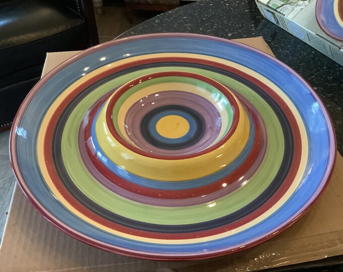 Vintage Tabletops Unlimited Barcelona Stripe Hand Painted 15 Chip & Dip