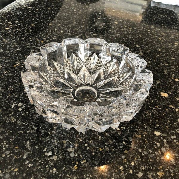 Cut-Glass Crystal Bowl, Heavy Crystal-Like Ashtray, Clear Glass Crystal Dish, Crystal Trinket Dish, Candy Dish, Crystal Bowl Wedding Gift