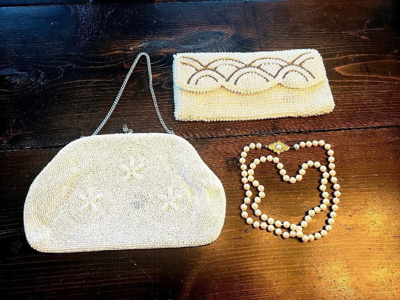 Vintage Pearl Clutch Purse Ivory Beaded Purse Wedding Clutch Etsy