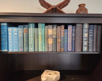Vintage Patina Blue Books, Curated Library Decor, Designer Book Staging, Vintage Book Staging, Movie Props, Build a Library, Shelf of Books