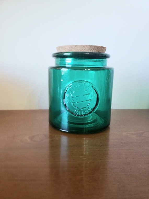 Recycled Green Glass Cannister Vintage Recycled Emerald Green Etsy