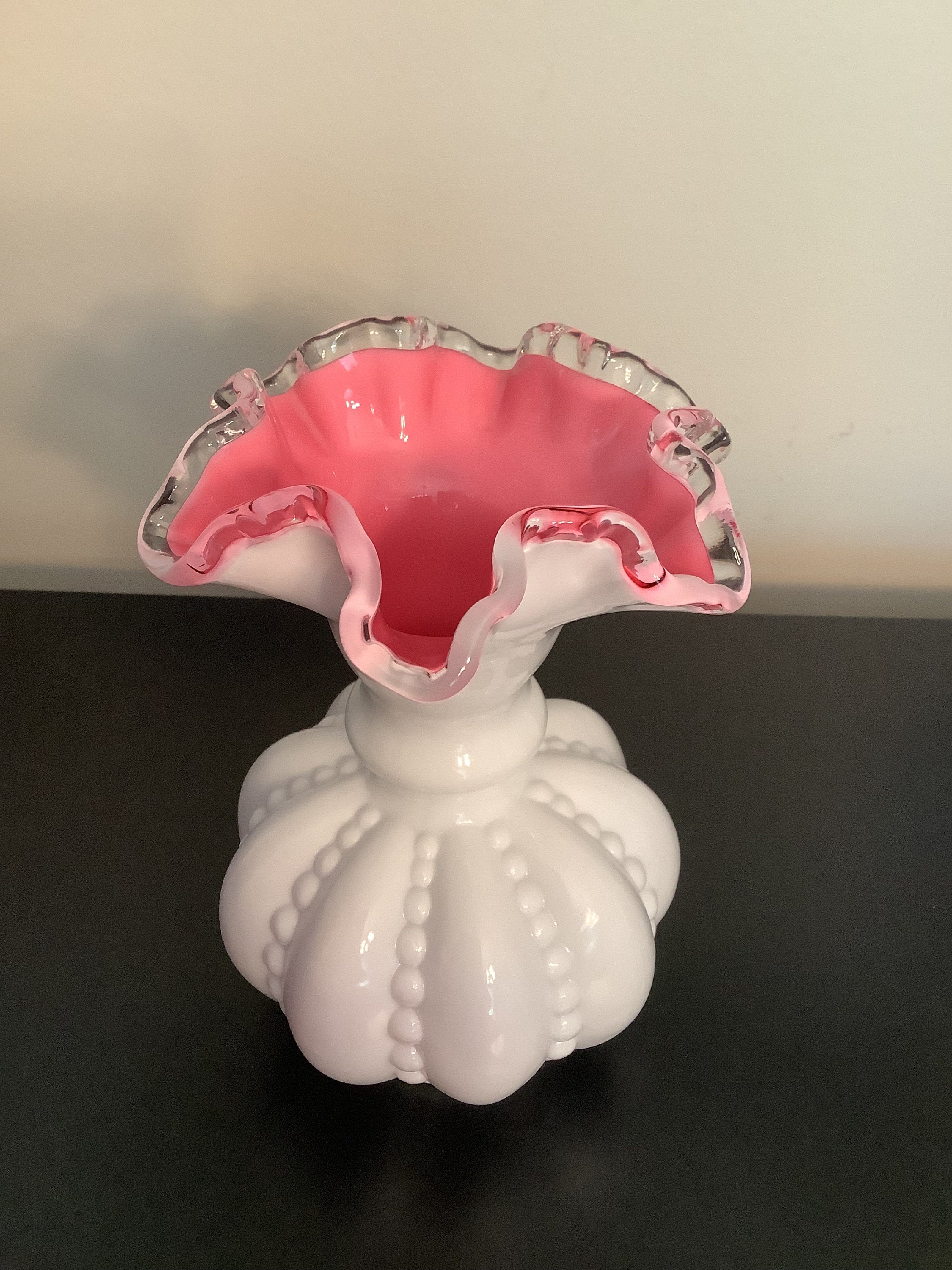 Fenton ローズクレスト メロンシェイプ ヴィンテージフラワーベース 大きめ Fenton ローズクレスト メロンシェイプ ヴィンテージフラワー